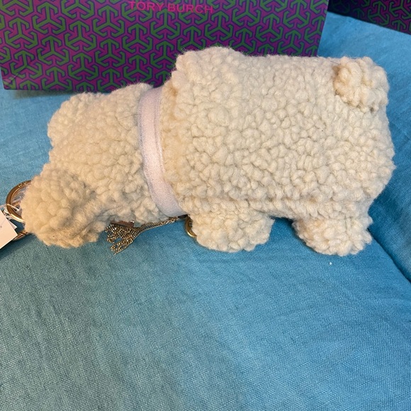 TORY BURCH bear bag charm key ring fob faux shearling mismatched jeweled eyes - Picture 5 of 15